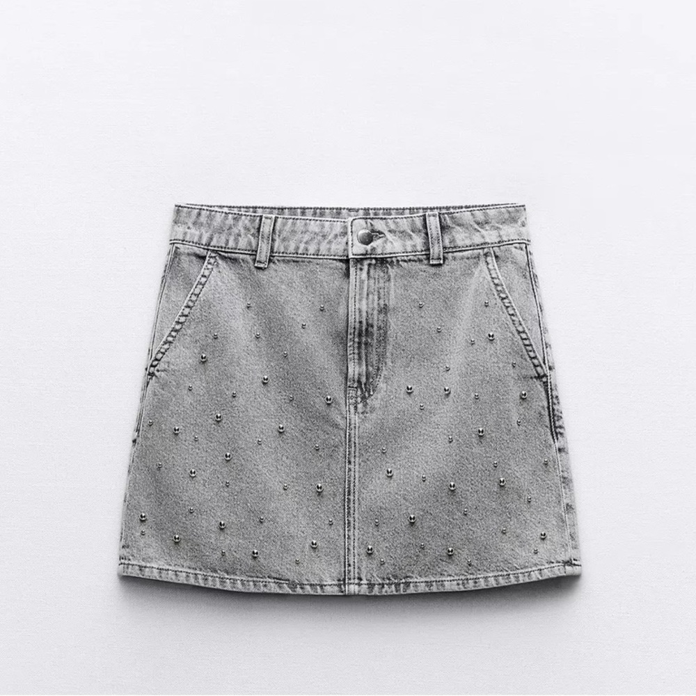 Zara Pearl Denim Mini Skirt